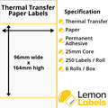LL1201-21 - 96 x 164mm Thermal Transfer Paper Labels With Permanent Adhesive on 25mm Cores