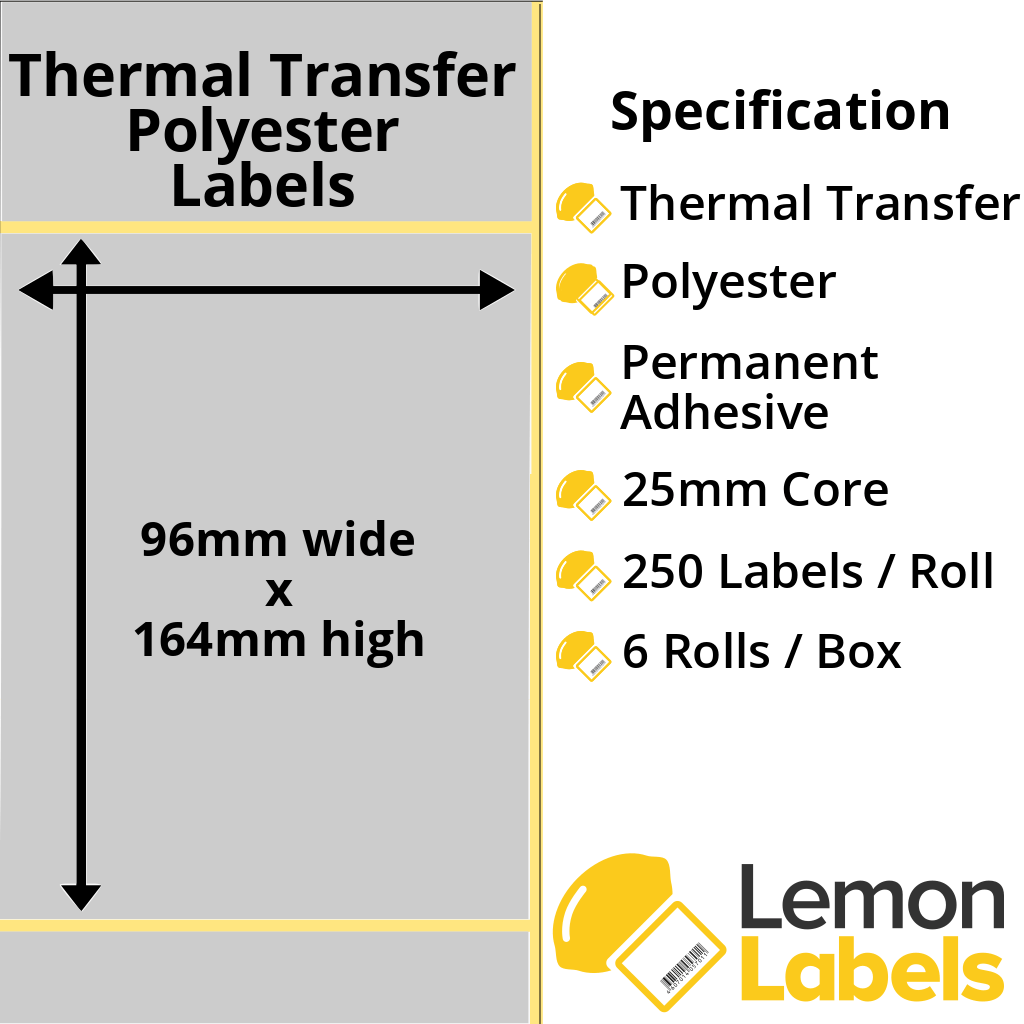 LL1201-27 - 96 x 164mm Silver Polyester Labels With Permanent Adhesive on 25mm Cores