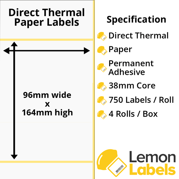 LL1202-20 - 96 x 164mm Direct Thermal Paper Labels With Permanent Adhesive on 38mm Cores