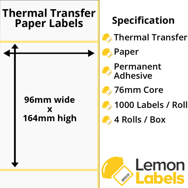 LL1203-21 - 96 x 164mm Thermal Transfer Paper Labels With Permanent Adhesive on 76mm Cores