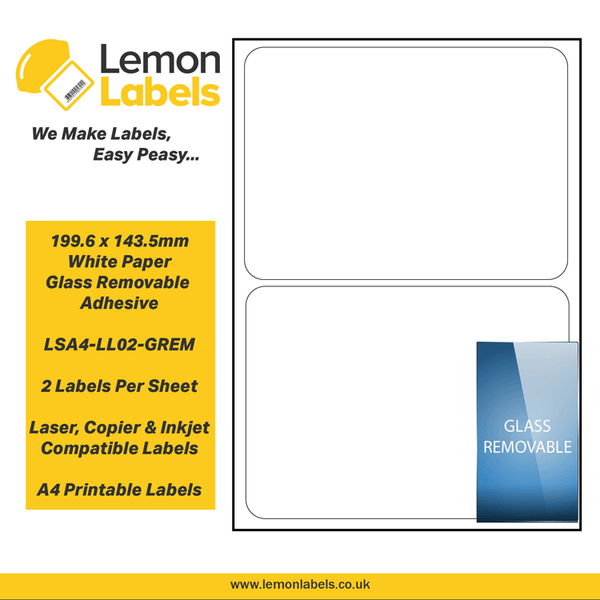 LSA4-LL02-GREM - 199.6 x 143.5mm White Paper With Removable Adhesive Labels, 2 labels to an A4 sheet, 100 sheets
