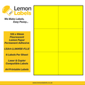 LSA4-LL06NSE-FLLE - 105 x 99mm Floursecent Lemon Paper With Permanent Adhesive Labels, 6 labels to an A4 sheet, 100 sheets
