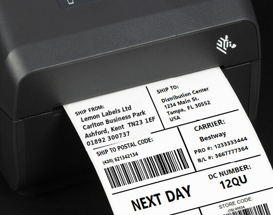 Desktop printer printing a Lemon Labels shipping label